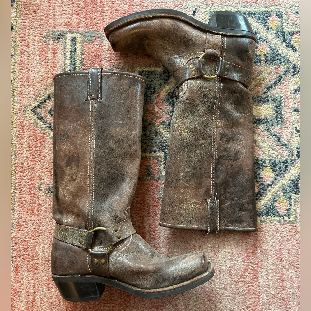 FRYE Harness 15R Brown Tall Knee High Biker Moto Motorcycle Boots